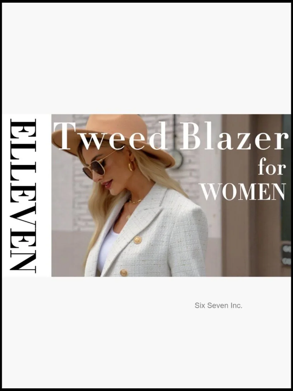 Tweed Blazer Double-Breasted Business Casual Jacket Polyester - Picture 7 of 7